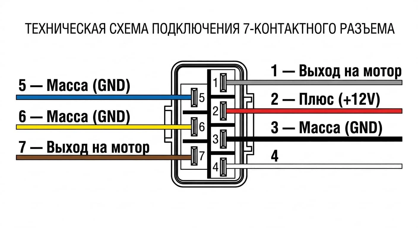 Распиновка 7-контактного разъёма кнопки откидной рамки для грузовика — пины, цвета проводов, назначение